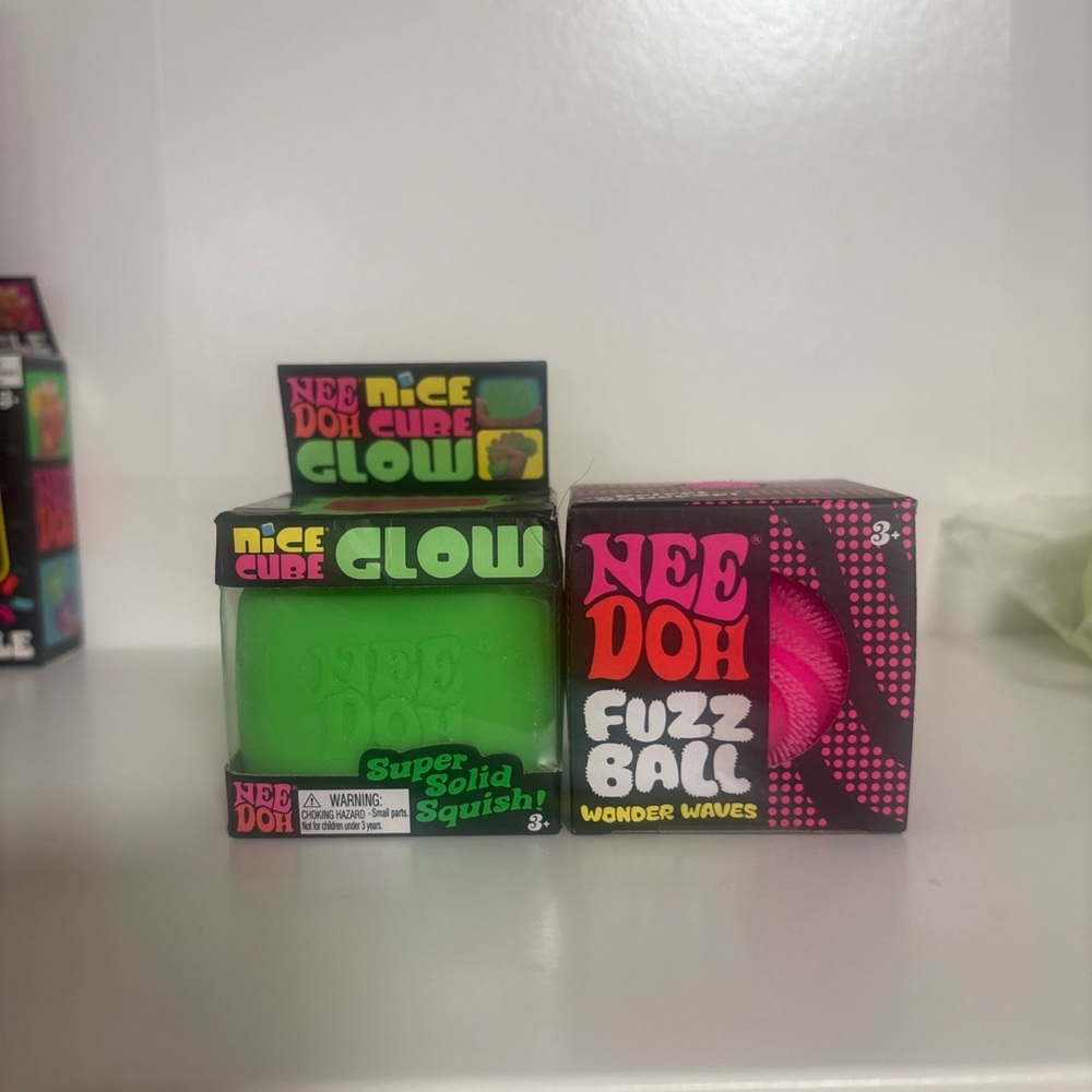 Needoh Nice Cube Glow Squishy Toy - Green Pink Needoh Fuzzball